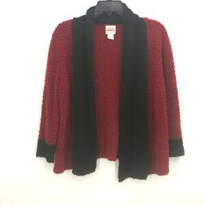Ruby Rd. Favorites Open Front Long Sleeve Fuzzy Cardigan Sweater Red/black Small